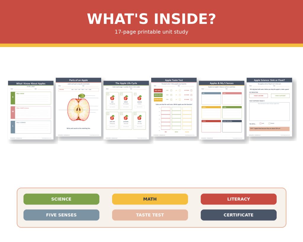 Pages from the Apple Unit Homeschool Study.