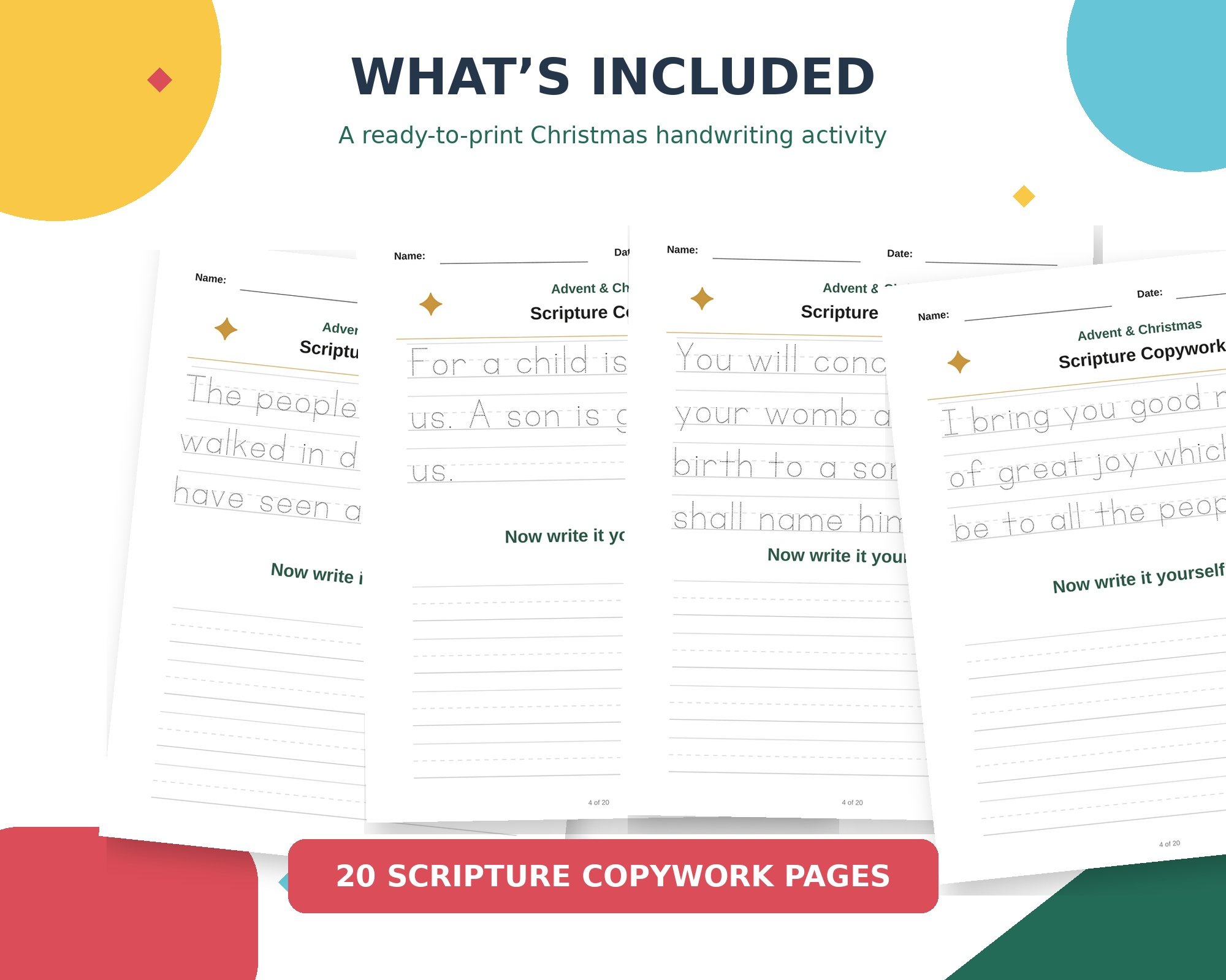 What is included in the Advent and Christmas Scripture Copywork pack