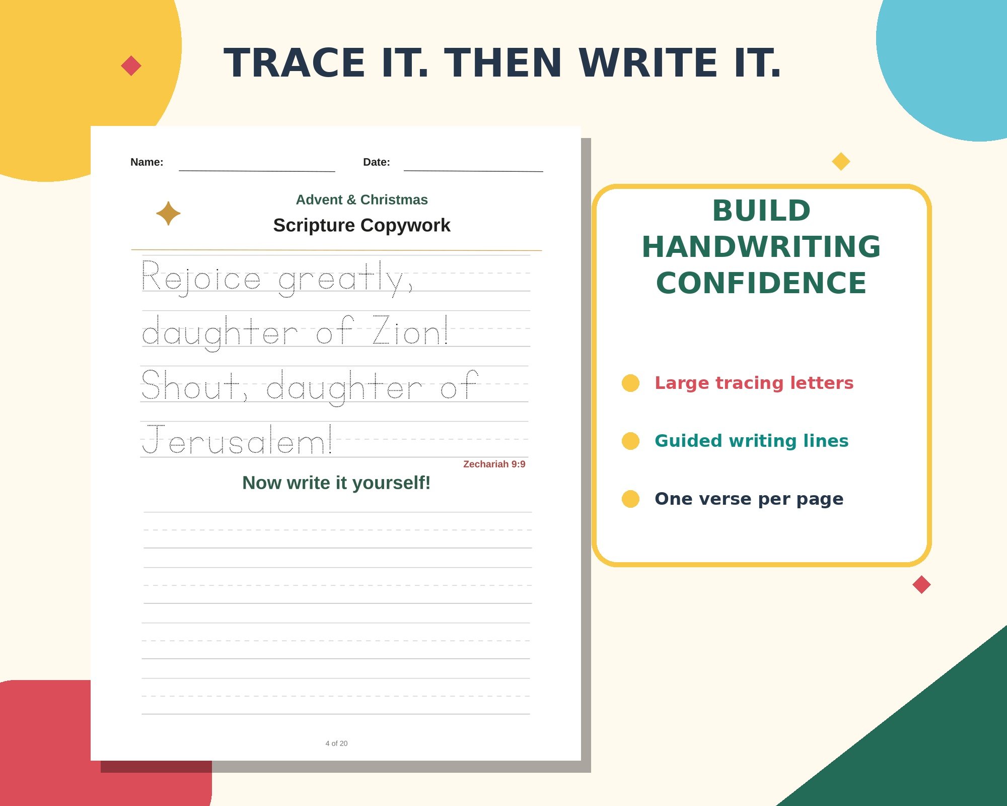 Trace and write Christmas Bible verse handwriting practice page