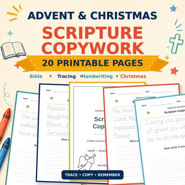 Advent and Christmas Scripture Copywork printable pages for kids