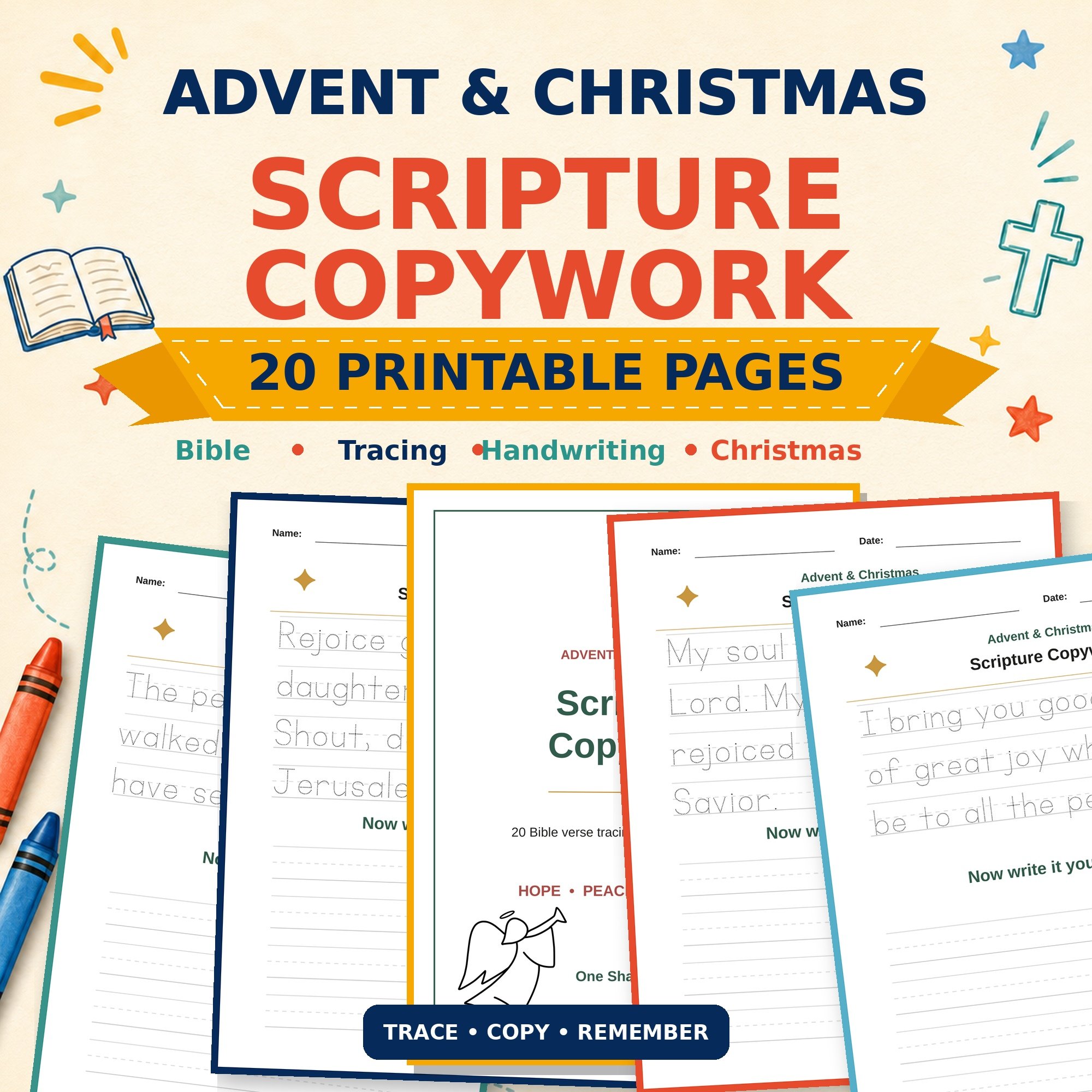 Advent and Christmas Scripture Copywork printable pages for kids